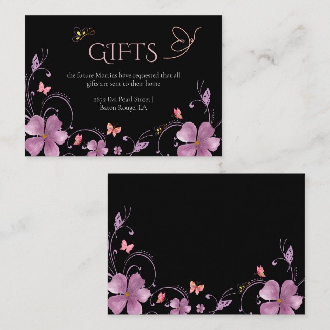Tarjeta De Recepción Modernas mariposas rosadas duchas de novias (Anverso / Reverso)