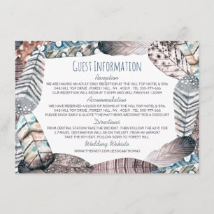 Tarjeta De Recepción Modernas plumas tribales detalle Boda bohemio