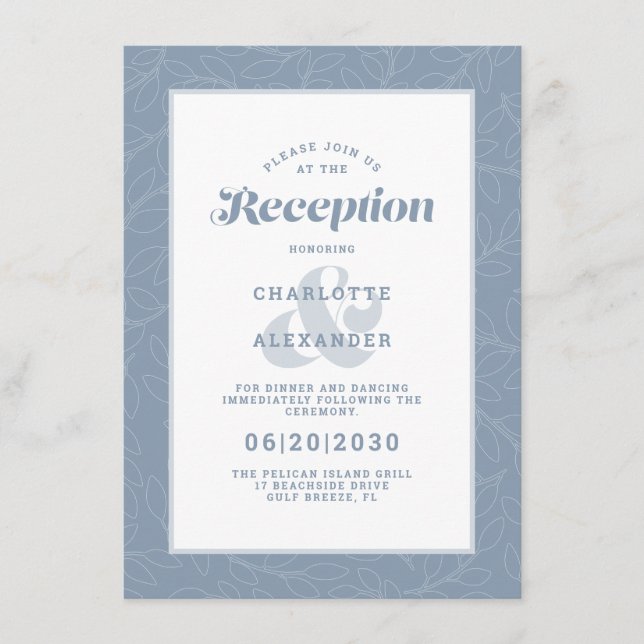 Tarjeta De Recepción Moderno Acogida de Boda Patrón Azul Dusto (Anverso)