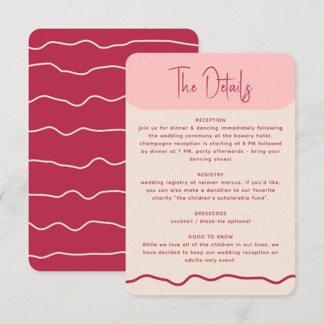 Tarjeta De Recepción Moderno audaz marco ondulado Magenta Boda rosa (Anverso / Reverso)