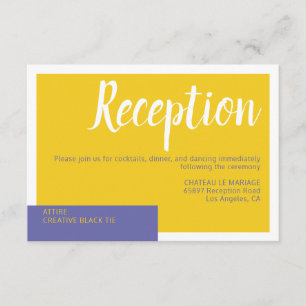 Tarjeta De Recepción Moderno boda amarillo púrpura contemporáneo mínimo