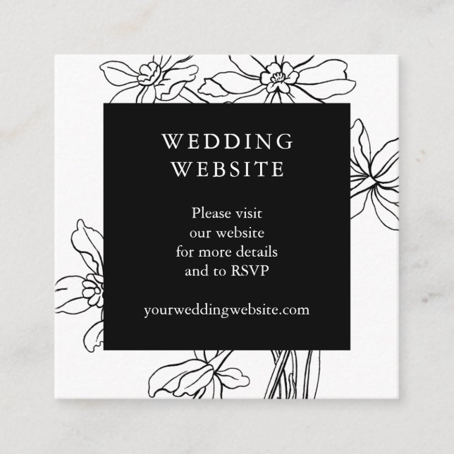 Tarjeta De Recepción Moderno Boda Botánico Floral Blanco y Negro (Anverso)