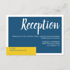 Tarjeta De Recepción Moderno boda contemporáneo azul y amarillo mínimo