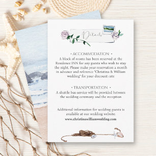 Tarjeta De Recepción Moderno Boda de acuarela de playa costera