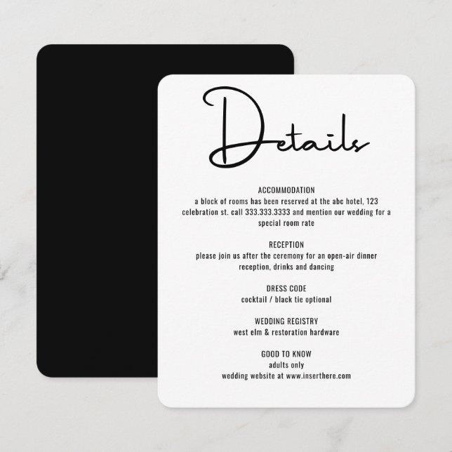 Tarjeta De Recepción Moderno Boda de escritura de caligrafía negra míni (Anverso / Reverso)
