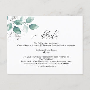 Tarjeta De Recepción Moderno Boda de vegetación minimalista Detalles de