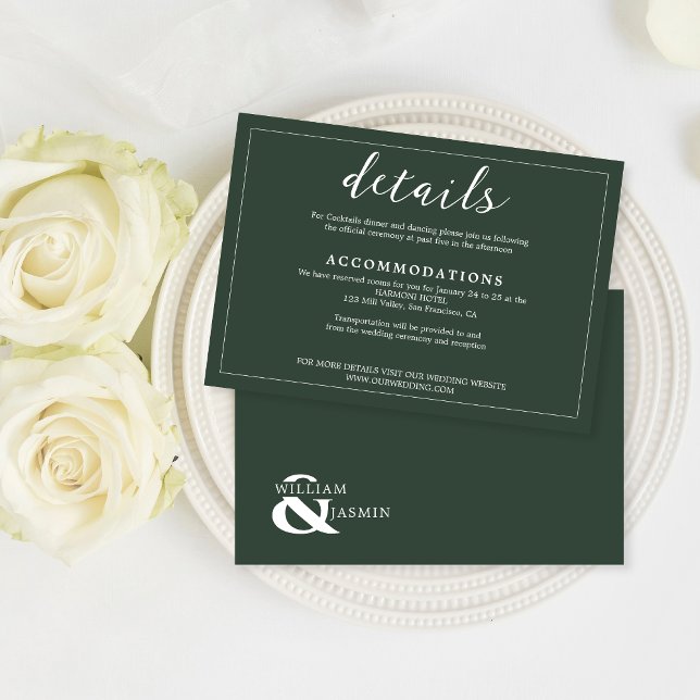 Tarjeta De Recepción Moderno Boda elegante de guión verde esmeralda (Subido por el creador)