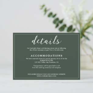 Tarjeta De Recepción Moderno Boda elegante de guión verde esmeralda