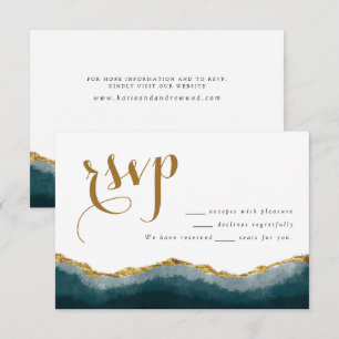 Tarjeta De Recepción Moderno Boda elegante de la Agate de Oro Turquesa