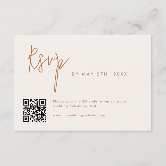 Tarjeta De Recepción Moderno Boda Mínimo de Tierra QR Código RSVP (Anverso)