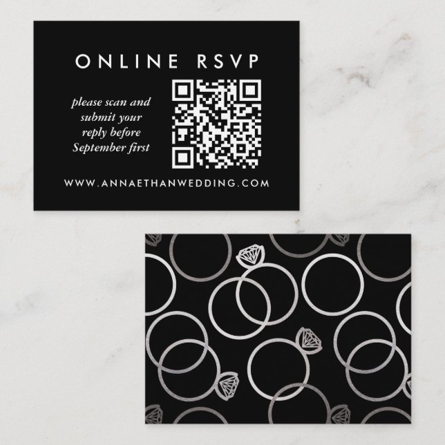 Tarjeta De Recepción Moderno Boda Silver en línea Código QR RSVP (Anverso / Reverso)