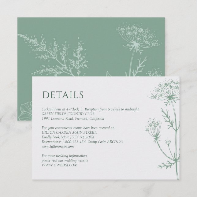 Tarjeta De Recepción Moderno Boda verde de arcilla mínima (Anverso / Reverso)