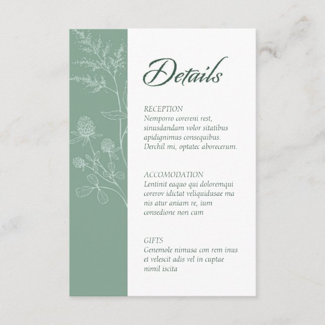 Tarjeta De Recepción Moderno Boda verde de arcilla mínima (Anverso)