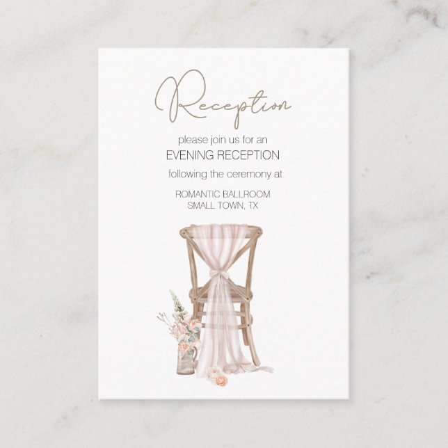 Tarjeta De Recepción Moderno Boho Rosa Elegante Boda Floral (Anverso)