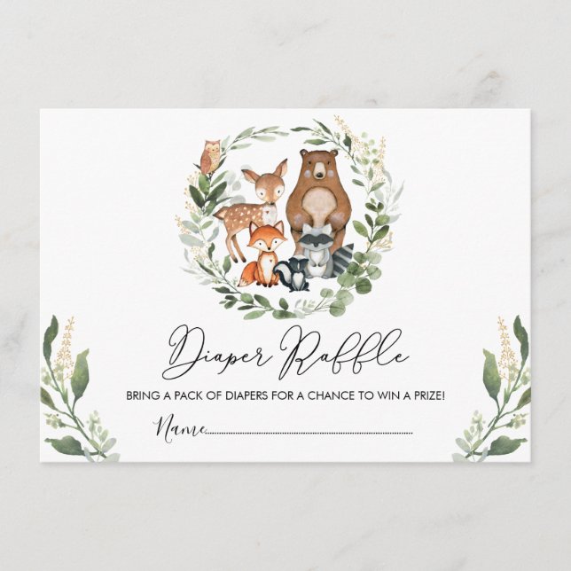Tarjeta De Recepción Moderno bosque vegetación Baby Shower Diaper Raffl (Anverso)