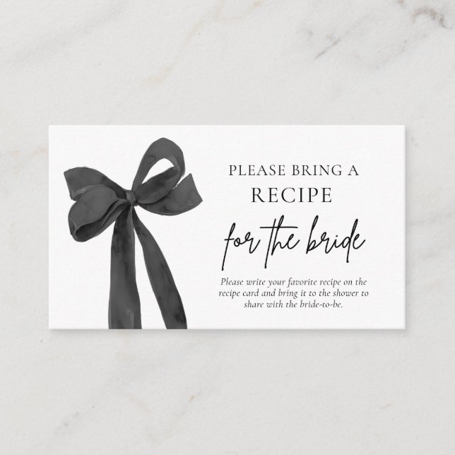 Tarjeta De Recepción Moderno Bow Negro Rosa Por Favor Traer Una Receta (Anverso)