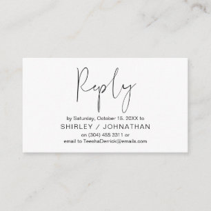 Tarjeta De Recepción Moderno Casual Minimalista, Negro, RSVP de Boda