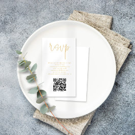 Tarjeta De Recepción Moderno Champagne Gold Script QR Boda de código RS