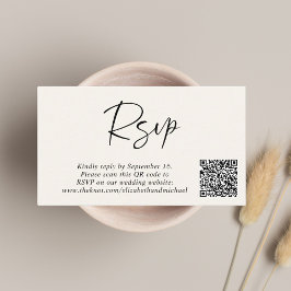 Tarjeta De Recepción Moderno código QR Boda crema RSVP