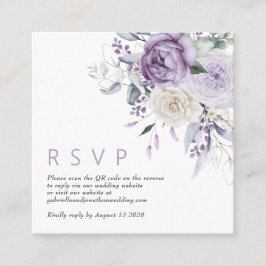 Tarjeta De Recepción Moderno código QR Dusty Purple Floral Wedding RSVP