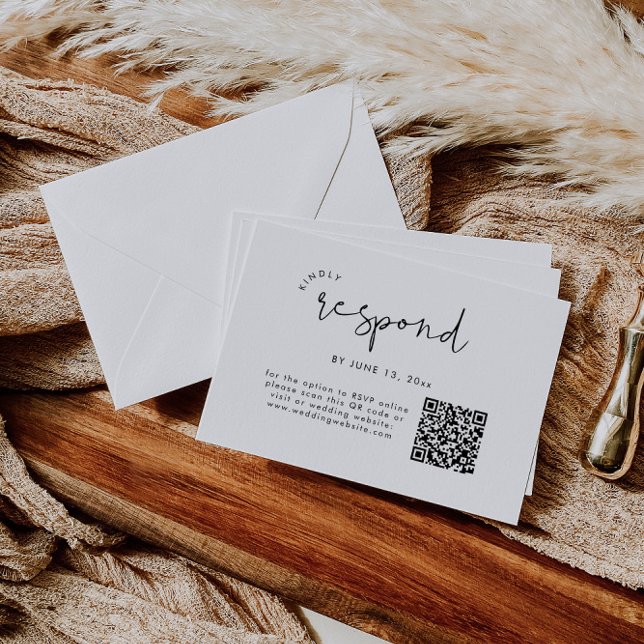 Tarjeta De Recepción Moderno código QR en blanco y negro de boda RSVP (Subido por el creador)