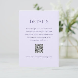 Tarjeta De Recepción Moderno código QR Lilac matrimonio elegante