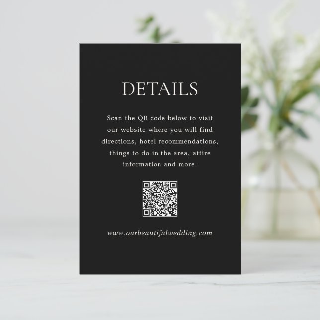 Tarjeta De Recepción Moderno código QR negro código matrimonio elegante (Anverso de pie)