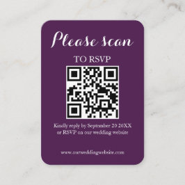 Tarjeta De Recepción Moderno código QR púrpura simple y Boda RSVP
