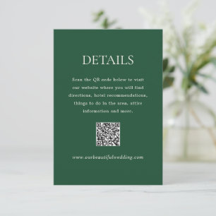 Tarjeta De Recepción Moderno código QR verde esmeralda elegante matrimo