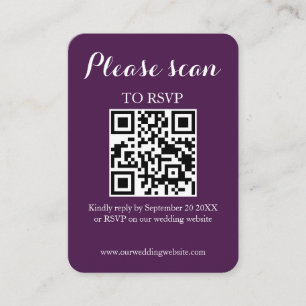 Tarjeta De Recepción Moderno Código QR y RSVP de Boda Simple Morado