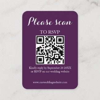 Tarjeta De Recepción Moderno Código QR y RSVP de Boda Simple Morado