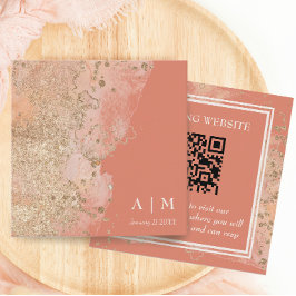 Tarjeta De Recepción Moderno Coral Pink Beach Wedding QR Code