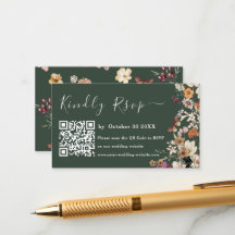 Moderno Dark Green Wildflower Qr Code Rsvp Boda