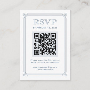 Tarjeta De Recepción Moderno Deco RSVP con Código QR Blanco y Azul