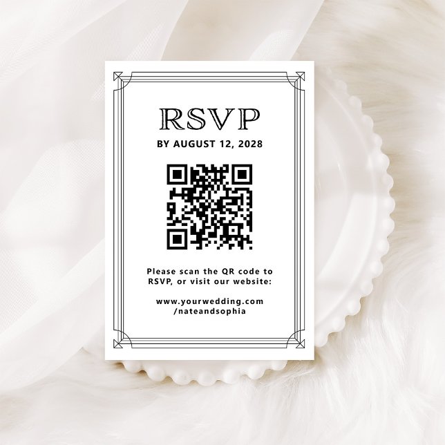 Tarjeta De Recepción Moderno Deco RSVP y Código QR | Negro y Blanco (Subido por el creador)