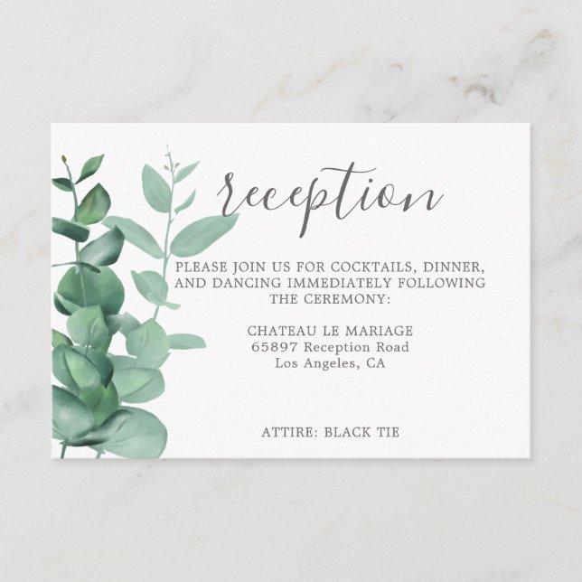 Tarjeta De Recepción Moderno eucalipto boda de la vegetación (Anverso)