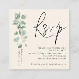 Tarjeta De Recepción Moderno Eucalyptus Marfil Sage QR Boda RSVP