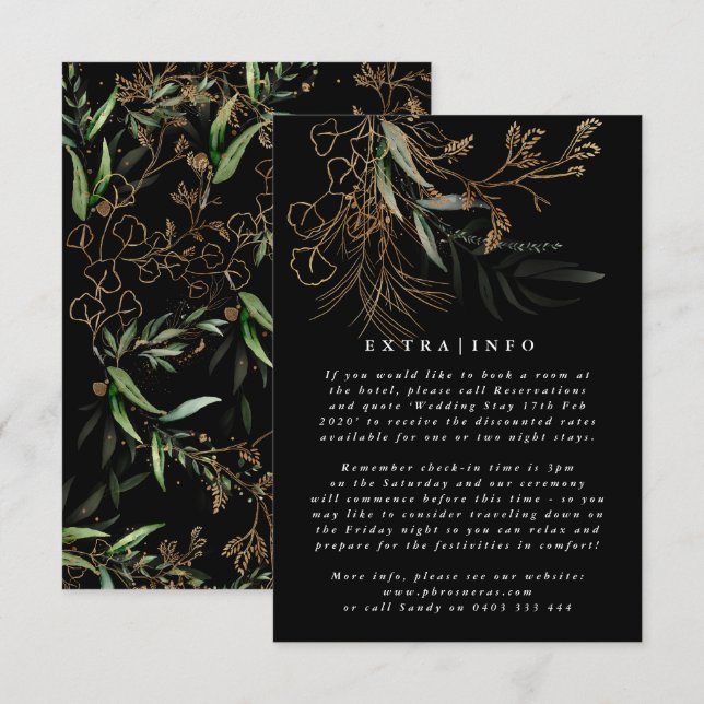 Tarjeta De Recepción MODERNO Eucalyptus ONYX Detalles INFO (Anverso / Reverso)