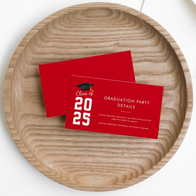 Tarjeta De Recepción Moderno Fiesta de Graduación Simple 2025 (Graduation 2025 Enclosure Card Red)