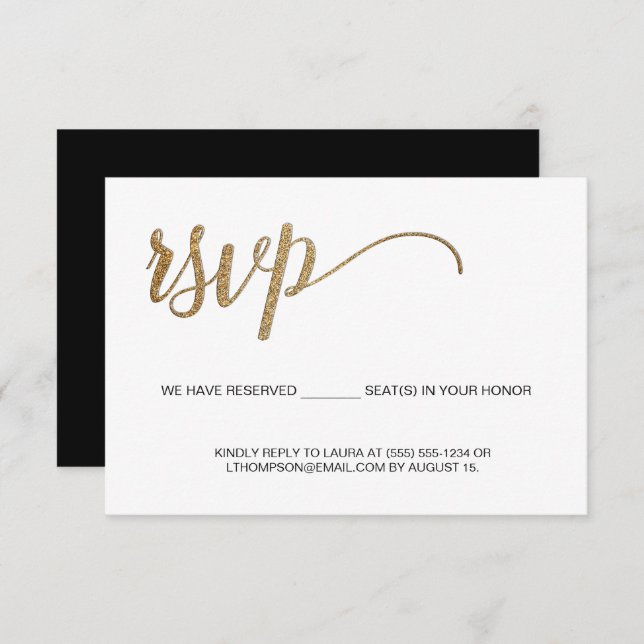 Tarjeta De Recepción Moderno Gold RSVP sin correo reservado Sencillo (Anverso / Reverso)