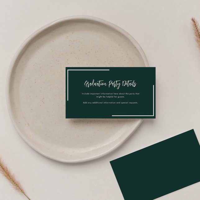 Tarjeta De Recepción Moderno Graduación Geométrica Verde Fiesta 2025 (Graduation Party Details Enclosure Green and White Card)