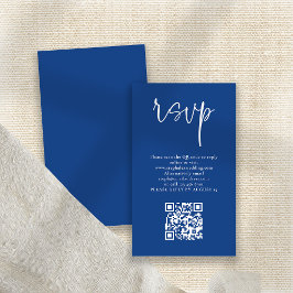 Tarjeta De Recepción Moderno Guión Blanco Azul QR Boda de código RSVP
