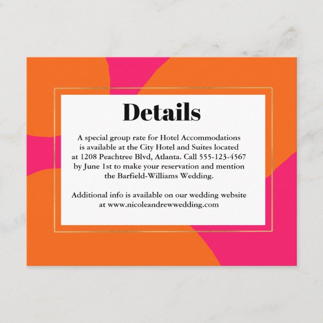Tarjeta De Recepción Moderno Hot Pink y Naranja Resumen Boda RSVP (Anverso)