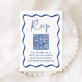 Tarjeta De Recepción Moderno marco ondulado azul QR Boda de código RSVP