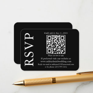 Tarjeta De Recepción Moderno Minimalista estilo QR Boda negro RSVP