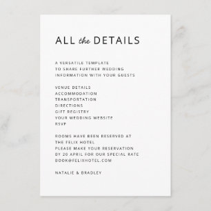 Tarjeta De Recepción Moderno minimalista Limpiar Boda simple