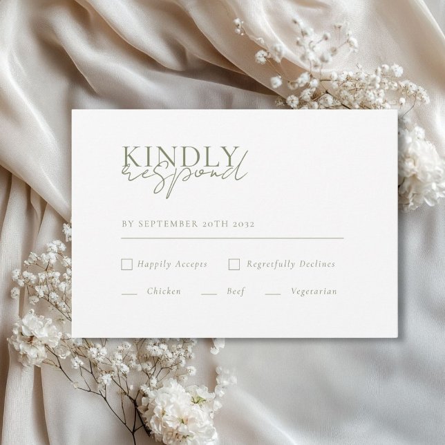 Tarjeta De Recepción Moderno, Mínimo, Blanco, Código QR Boda RSVP (Modern, Minimal, White, QR Code Wedding RSVP Enclosure Card with meal choice.)