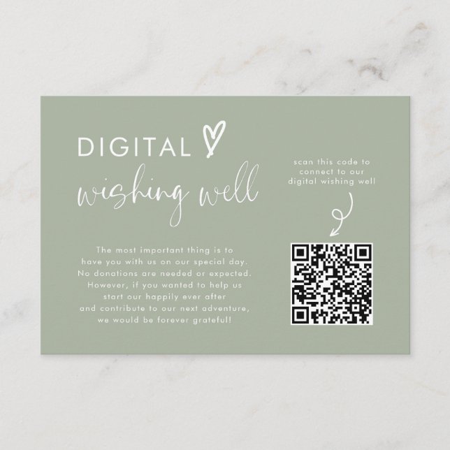 Tarjeta De Recepción Moderno Mínimo Sage Green Honeymoon Fund QR Code (Anverso)
