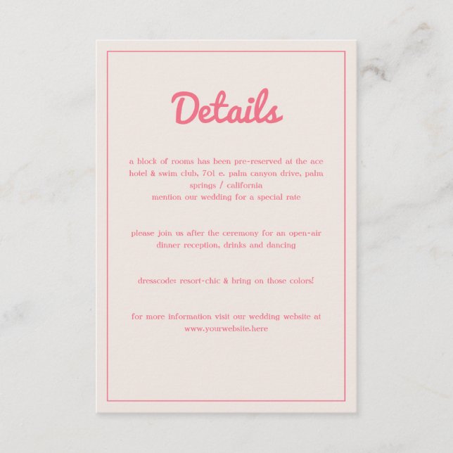 Tarjeta De Recepción Moderno negrita Boda de los Vibes Retro de Fuchsia (Anverso)