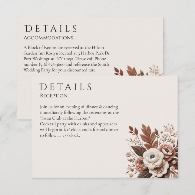 Tarjeta De Recepción Moderno País Elegante Occidental- Floral (Anverso / Reverso)